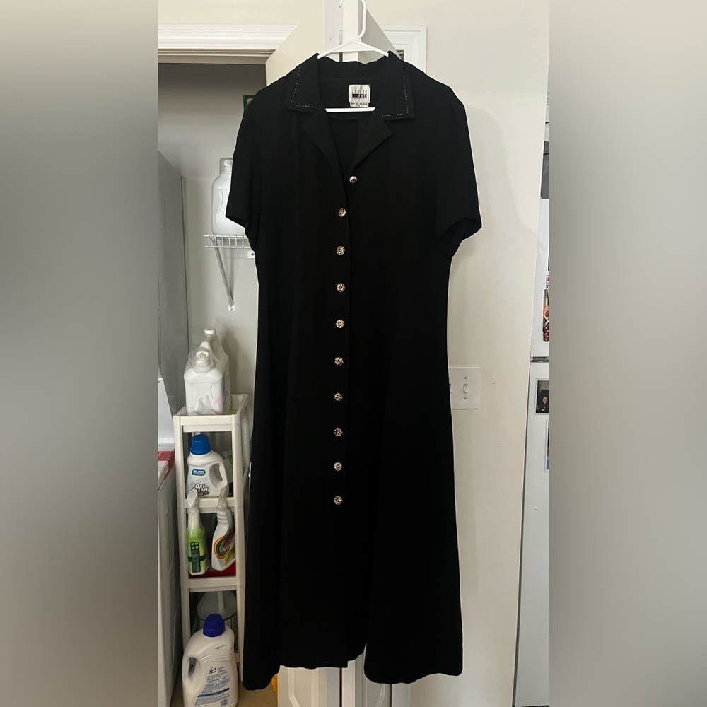 Leslie Fay Classic Ankle Length Button Up Black Dress